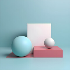 creative abstract minimalistic scene with podiums and sphere pink and blue colours, product display for mockup presentation