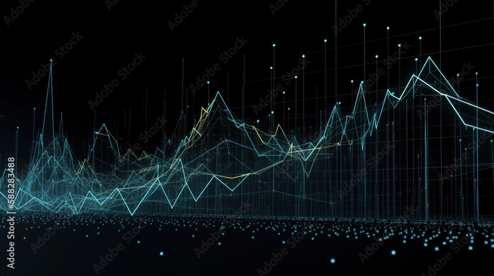 Poster growth graph and virtual dashboard of modern computer, analyzing financial sales data, economic grow