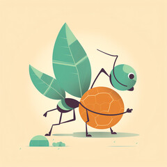 A tiny ant carries a large green leaf on its back, showcasing its impressive strength and determination. Generative AI...