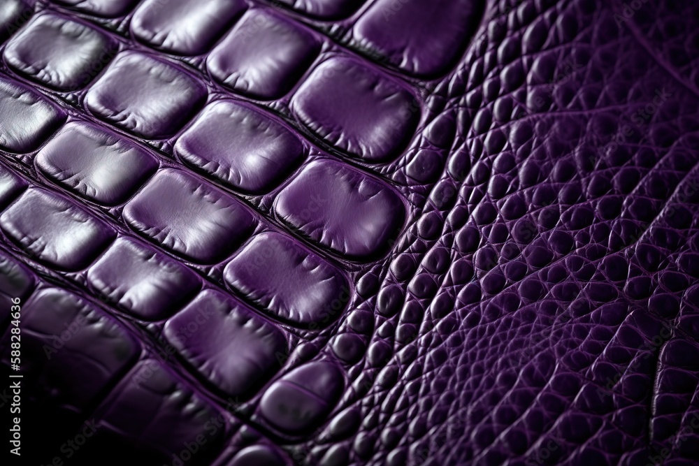 Poster a close up of a purple alligator skin pattern on a leather surface with a slight pattern on the top 