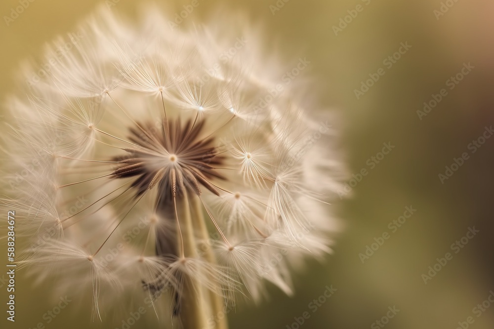 Poster  a close up of a dandelion with a blurry background of the dandelion in the foreground is a blurry image of the dandelion.  generative ai