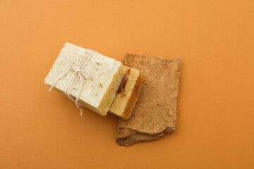 Soap - spa, beauty procedures and skin care concept, top view