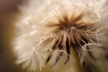  a close up of a dandelion flower with lots of seeds in it's center and a blurry background of the petals.  generative ai