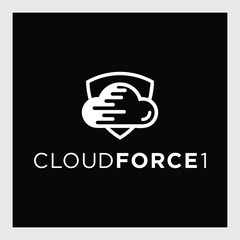 secure cloud logo design, shield and cloud combination logo