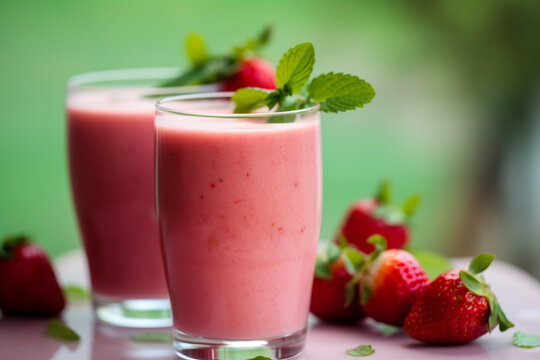 Strawberry smoothie with fresh berries and mint. Generative Ai