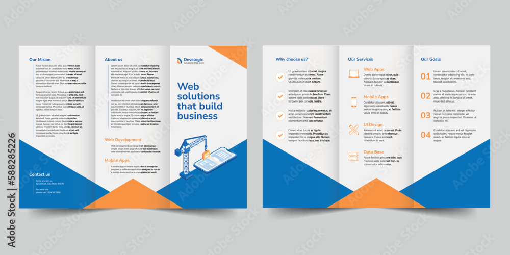 Wall mural Web And Mobile App Development  trifold brochure template. A clean, modern, and high-quality design tri fold brochure vector design. Editable and customize template brochure