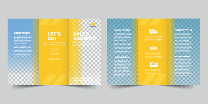 Trucking Logistics trifold brochure template. A clean, modern, and high-quality design tri fold brochure vector design. Editable and customize template brochure
