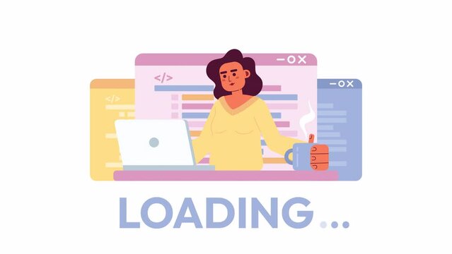 Animated writing code loader. Work life balance. Flash message 4K video footage. Color isolated loading wait-animation progress indicator with alpha channel transparency for UI, UX web design