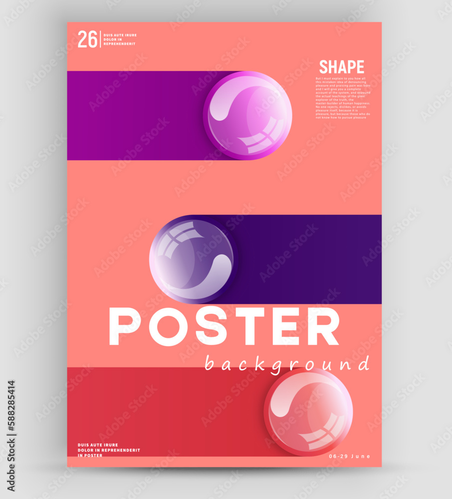 Poster a vector a4 leaflet design template with a variety of colors. bright realistic spheres on the front 