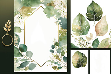 Leaf Wedding Suite with Watercolor Background Generative Ai