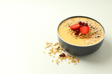 Concept of delicious food with smoothie with different ingredients, space for text