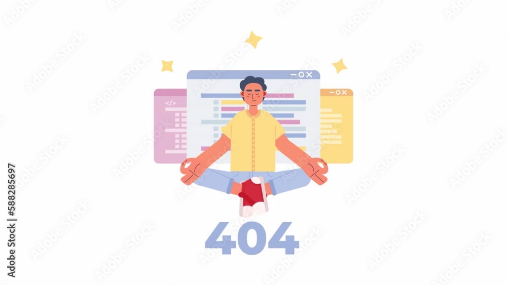 Poster animated software engineer 404 error. failure in coding. empty state 4k video footage with alpha cha