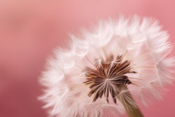  a close up of a dandelion on a pink background with a blurry image of the dandelion in the foreground.  generative ai