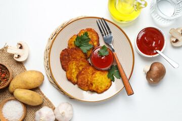 Tasty food concept - potato pancakes, delicious homemade food