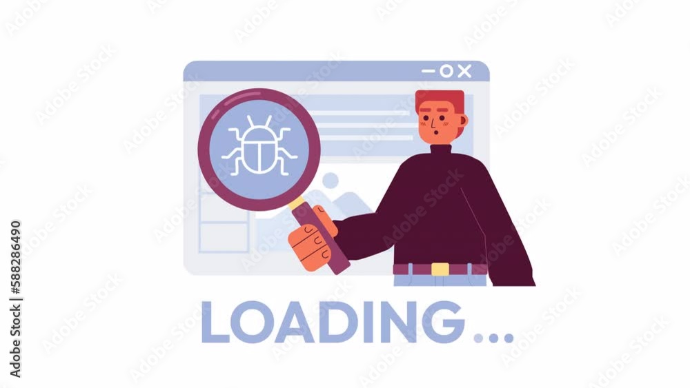 Poster animated debugging tool loader. explore website. flash message 4k video footage. color isolated load