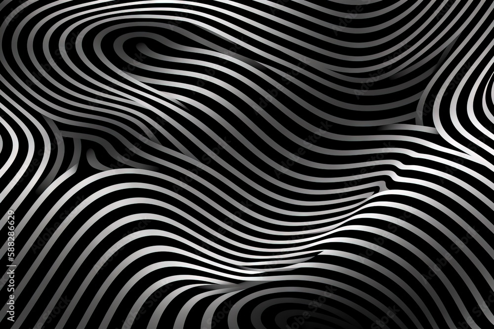 Poster an abstract black and white background with wavy lines in the center of the image and a black backgr