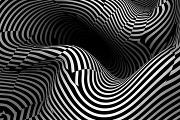  an abstract black and white image of a distorted wave pattern with a black background and a black and white image of a distorted wave pattern.  generative ai