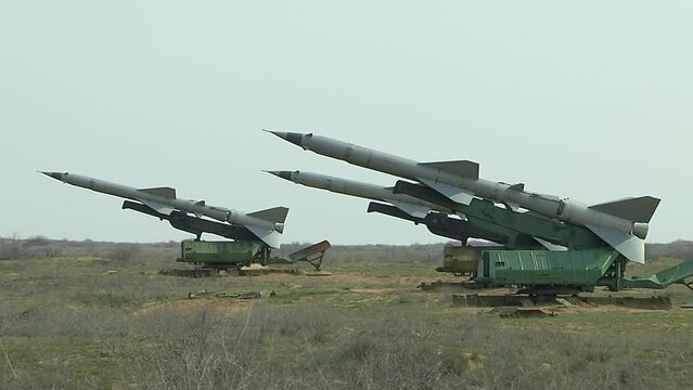 Rocket launchers on a field