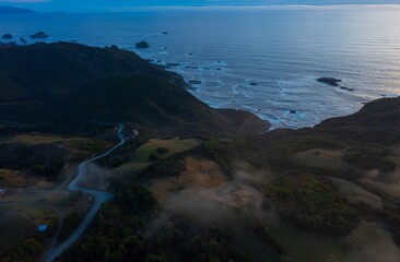 Beautiful shot of the west coastline of Chile Island during the sunset