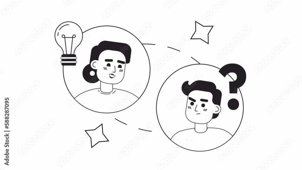 Poster animated mono virtual teamwork. staying connected. working in team. 2d black and white flat characte