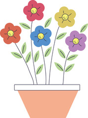 This is an illustration of flowers in a pot with leaves.