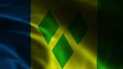 Animation of waving a flag of Saint Vincent and the Grenadines, the national flag. The Saint Vincent official flag flying in the wind isolated. Realistic waving saint vincent and the grenadines flag