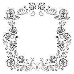 Cute blooming flower frame hand drawn for adult coloring book