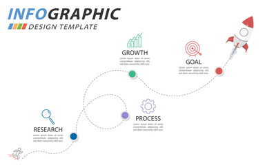 Infographic design template. Timeline concept with 4 options or steps template. layout, diagram, annual, rocket, start up, report, presentation. Vector illustration.