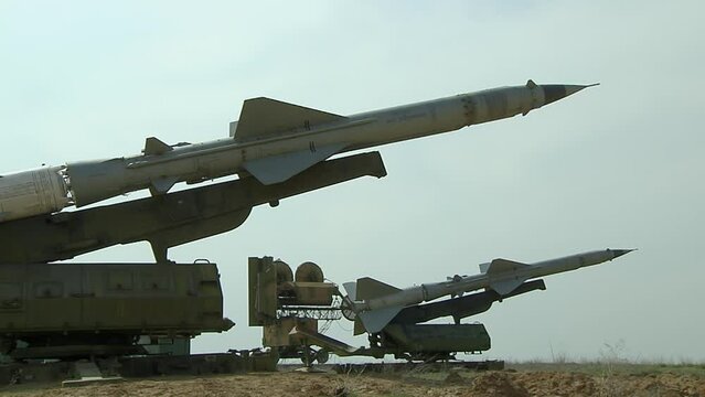 Rocket launchers on a field