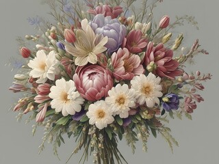 Lush bouquet of spring flowers, Generative AI