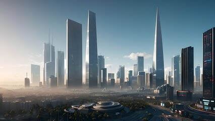 Naklejka na ściany i meble City with skyscrapers, generative AI