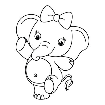 Funny elephant cartoon characters vector illustration. For kids coloring book.