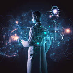 Fototapeta na wymiar Doctor with virtual documents healthcare network connection concept, generative AI