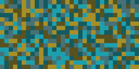 Abstract Colorful Pixelated Surface Pattern with Random Colored Blue, Brown and Green Squares - Wide Scale Geometric Mosaic Texture - Generative Art, Vector Background Design