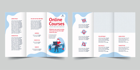  Online Courses  trifold brochure template. A clean, modern, and high-quality design tri fold brochure vector design. Editable and customize template brochure