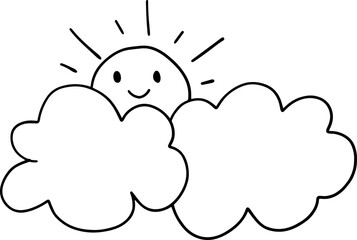 Cute smiling sun behind fluffy cloud cartoon emotion expression  icon. Vector illustration