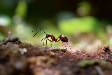 Summer red ant on ground. Generate Ai