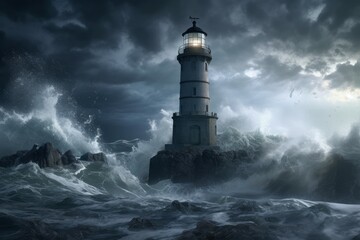 Fototapeta na wymiar Sea storm near lighthouse. Generate Ai