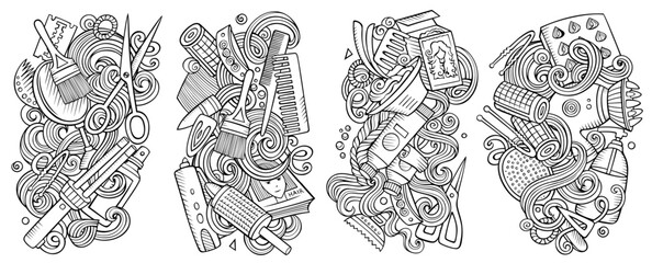 Hair Salon cartoon vector doodle designs set.