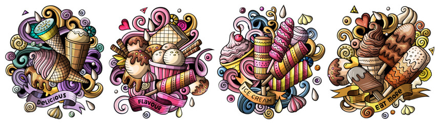 Obraz na płótnie Canvas Ice Cream cartoon vector doodle designs set