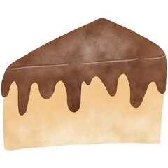 Chocolate cake watercolor icon. Digital art illustration