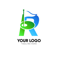 Letter R Initial Golf Flag Logo Design Vector Icon Graphic Emblem Illustration