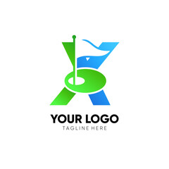 Obraz premium Letter X Initial Golf Flag Logo Design Vector Icon Graphic Emblem Illustration