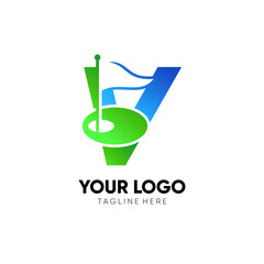 Letter V Initial Golf Flag Logo Design Vector Icon Graphic Emblem Illustration