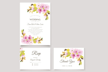 cherry blossom with pink color and soft leaves card set