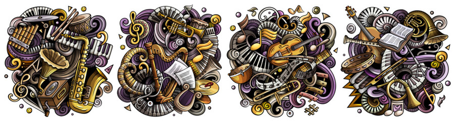 classical music cartoon vector doodle designs set