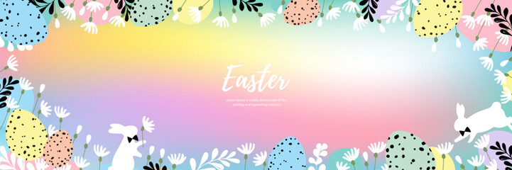 Happy easter gradient decoration background. Easter elements decoration frame for event, invitation, background and banner design. Vector illustration.