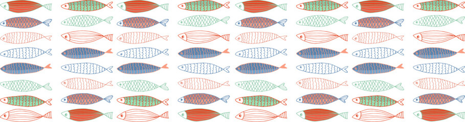 Lots of colorful fish. School of fish. Vector illustration.