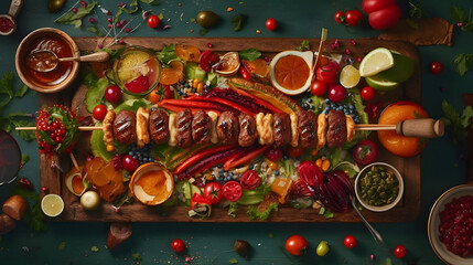 A Delicious Kebab with Fresh Vegetables and Grilled Meat. Generative AI