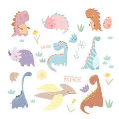 Cute vector dinosaurs isolated on a white background.